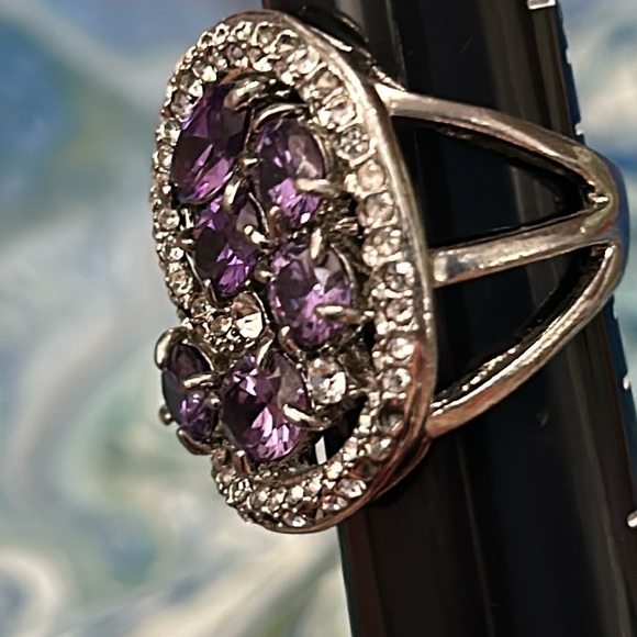 AMETHYST Dinner/Cocktail Rhinestones Large Ring size 9 - Picture 5 of 10